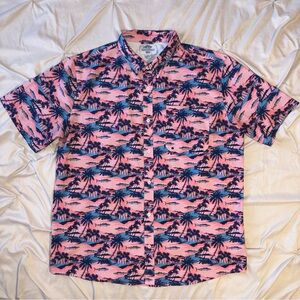 AFTCO Mens Shirt XL Captains Lounge Button Down Short Sleeve Pink Coral Tuna